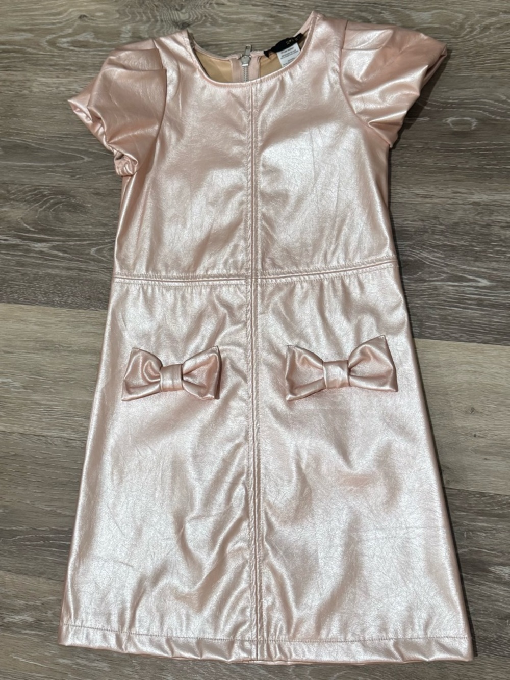 Metallic Rose-Tone Bow Pocket Party Dress for Girls